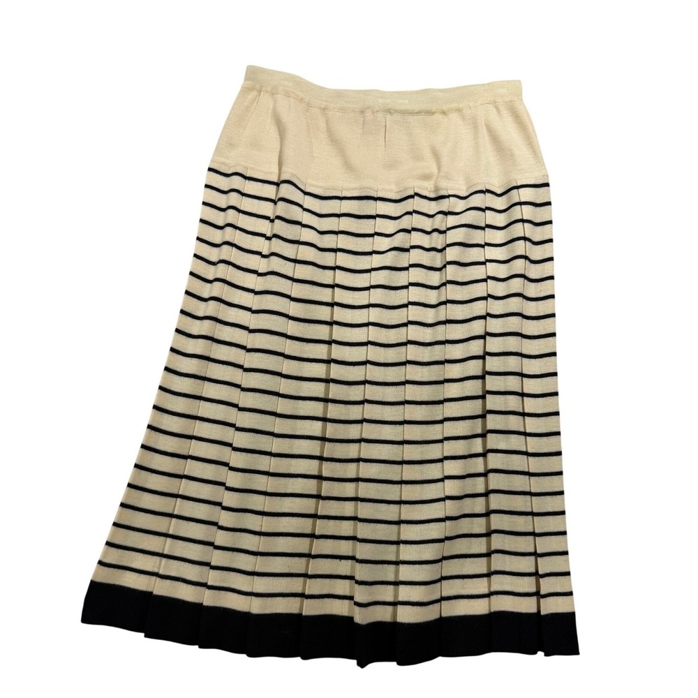 Liz Claiborne Dress Knit Pleated Striped Midi Skirt Cream Black Womens Large